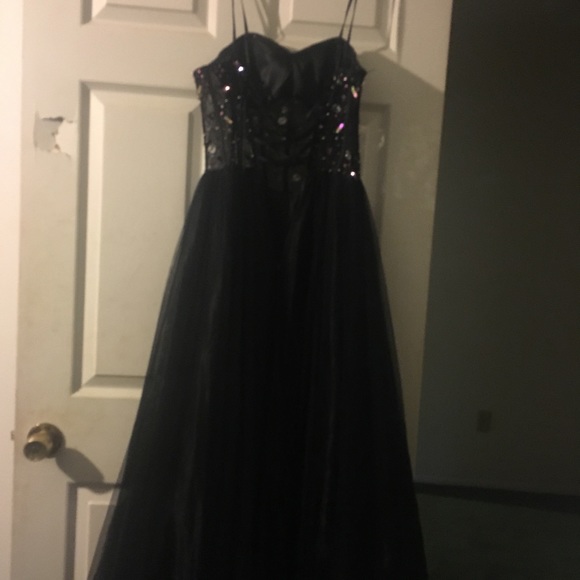 Long black corset prom dress strapless - Picture 3 of 3